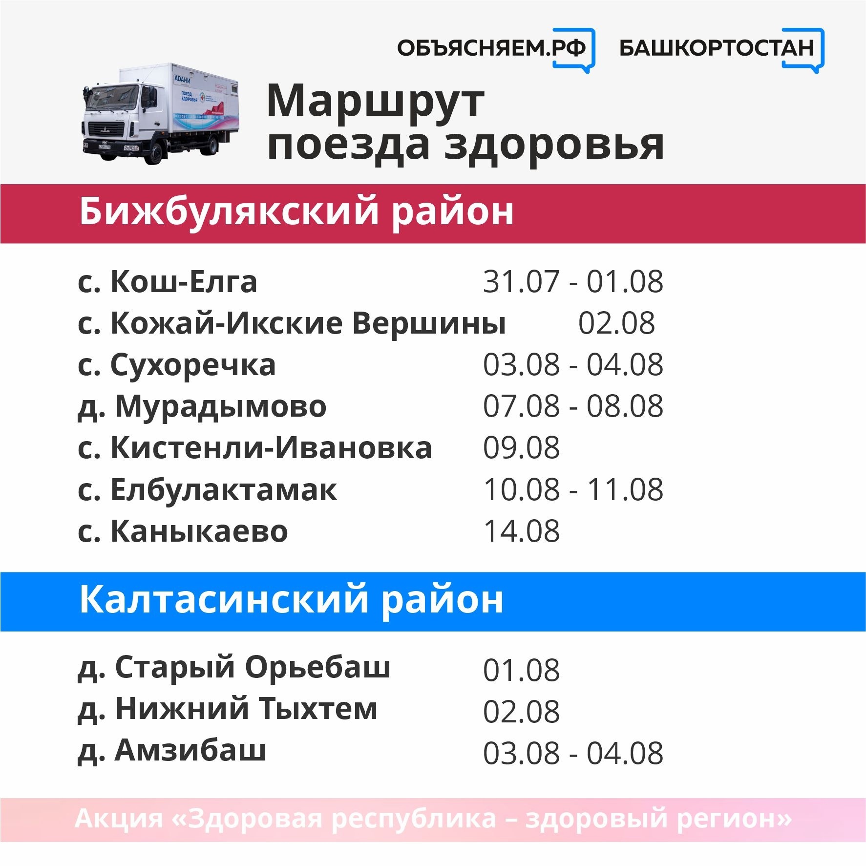 В Башкирии известен график маршрутов «поездов здоровья» в августе