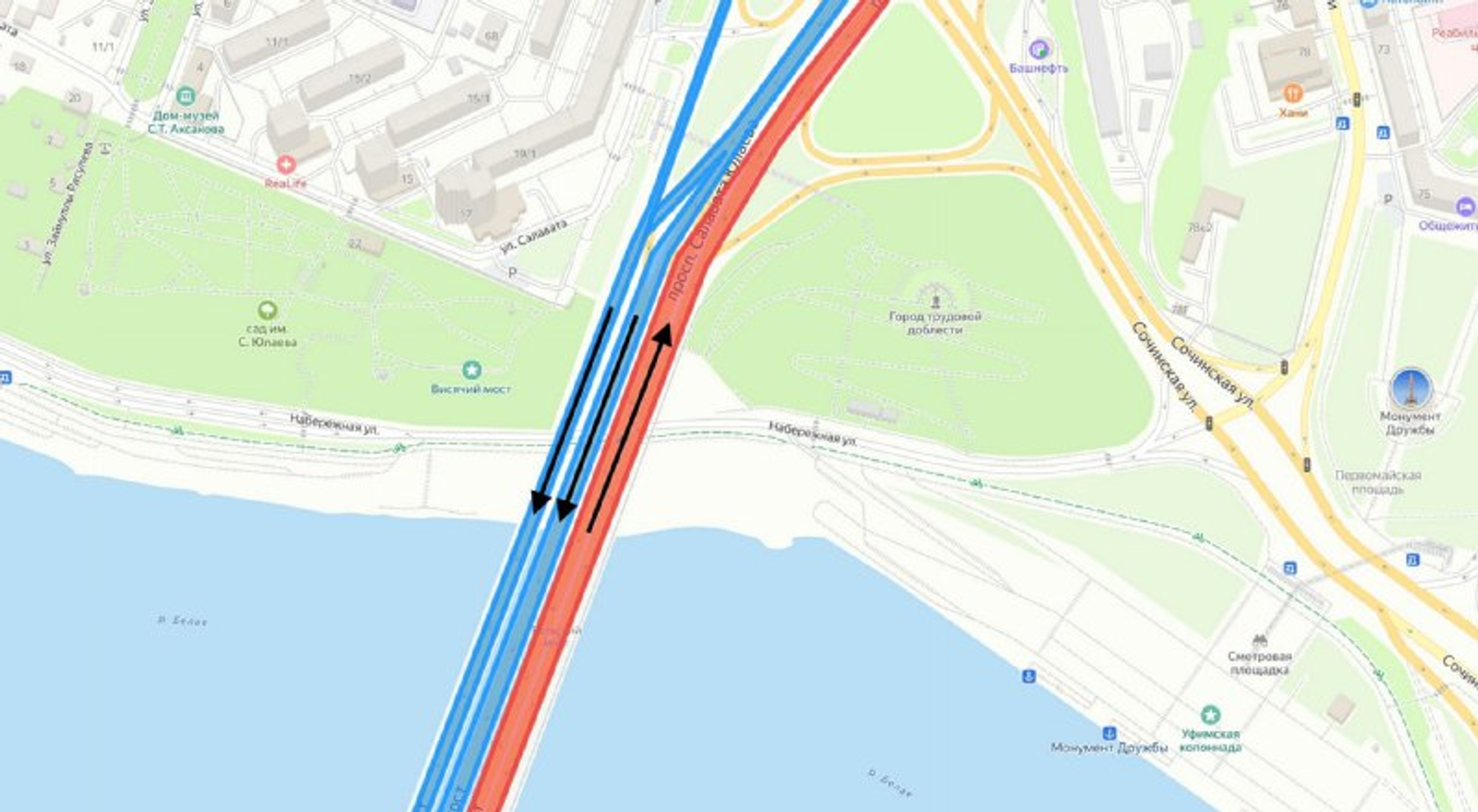 На мосту через Белую в Уфе закроют реверсивную полосу