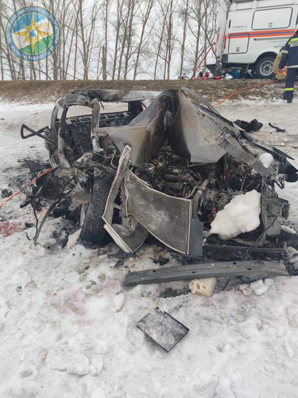 В Башкирии в результате ДТП четыре человека погибли в сгоревшей «Тойоте»