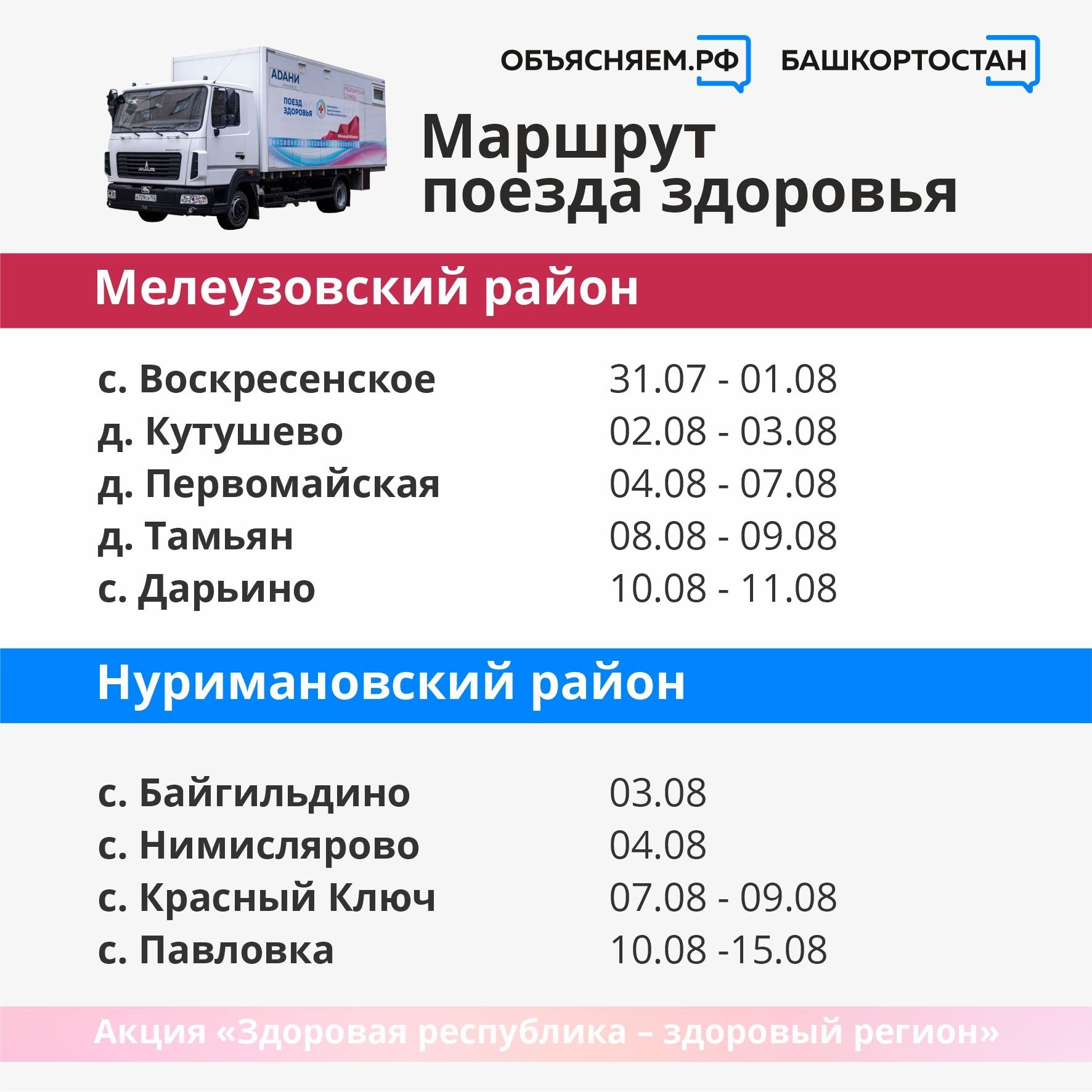 В Башкирии известен график маршрутов «поездов здоровья» в августе